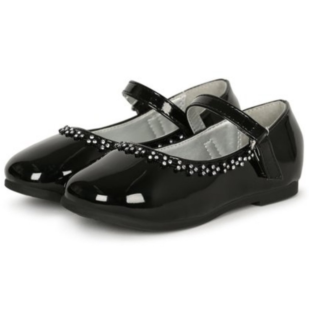 Little Angel Toddler Girls Rhinestone FLower Trim Velcro Mary Jane Dress Flats